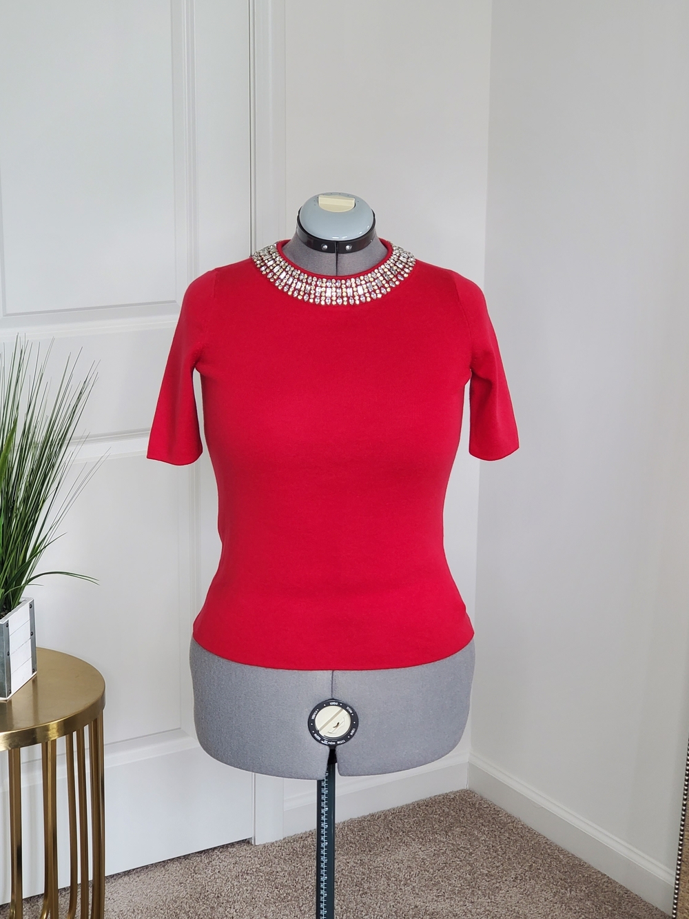 Talbots Women's Embellished Cotton Blend Sweater, Red (Size Petite)